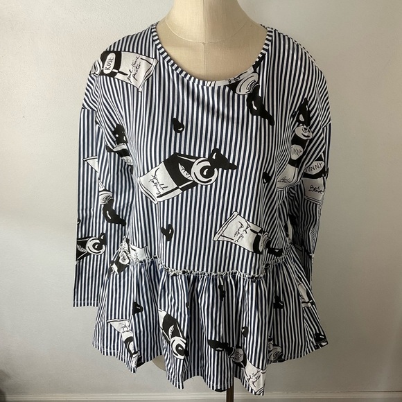 ❤️ ZARA Art Deco Paint Artist Striped Peplum Blouse Top Sz S - Picture 3 of 7